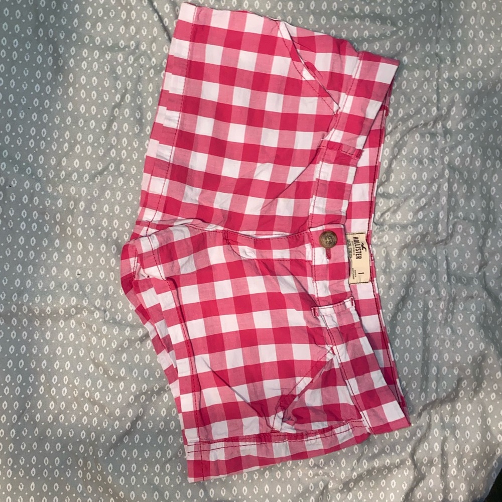 Pink and white checkered shorts